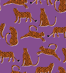 Textured Naughty Leopards Pattern Trendy Fashion Colors Minimal Concept Seamless Design Abstract Cartoon Cats