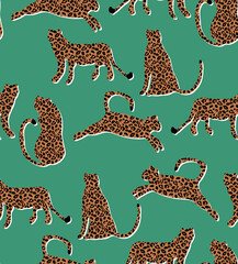 Textured Naughty Leopards Pattern Trendy Fashion Colors Minimal Concept Seamless Design Abstract Cartoon Cats
