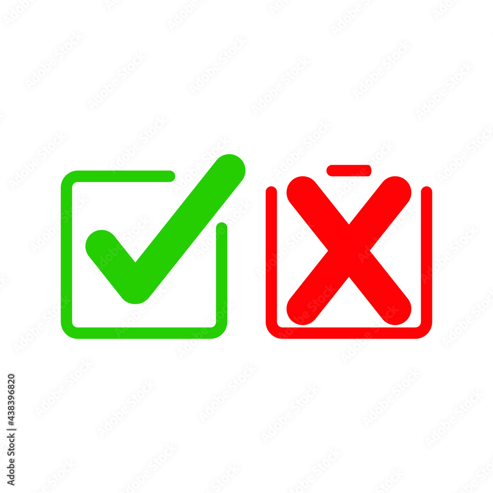 Poster check mark and cross or x icon in flat style. yes no symbol for computer website, app, logo in vecto