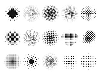 Collection halftone circle vector illustration rounded shapes gradient dots minimalistic pattern