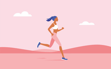 Fototapeta na wymiar Slim woman running outdoor in sportswear and training shoes. jogging outdoor. Vector illustration.