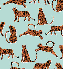 Textured Naughty Leopards Pattern Trendy Fashion Colors Minimal Concept Seamless Design Abstract Cartoon Cats