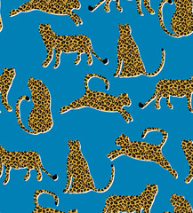 Textured Naughty Leopards Pattern Trendy Fashion Colors Minimal Concept Seamless Design Abstract Cartoon Cats