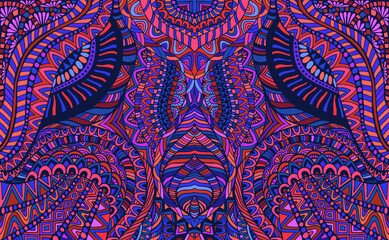 Amazing colorful ornamental kaleidoscope psychedelic bohemian background