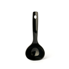 black plastic ladle from a multicooker isolated on a white background.