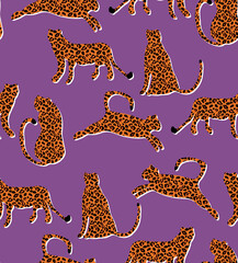 Textured Naughty Leopards Pattern Trendy Fashion Colors Minimal Concept Seamless Design Abstract Cartoon Cats
