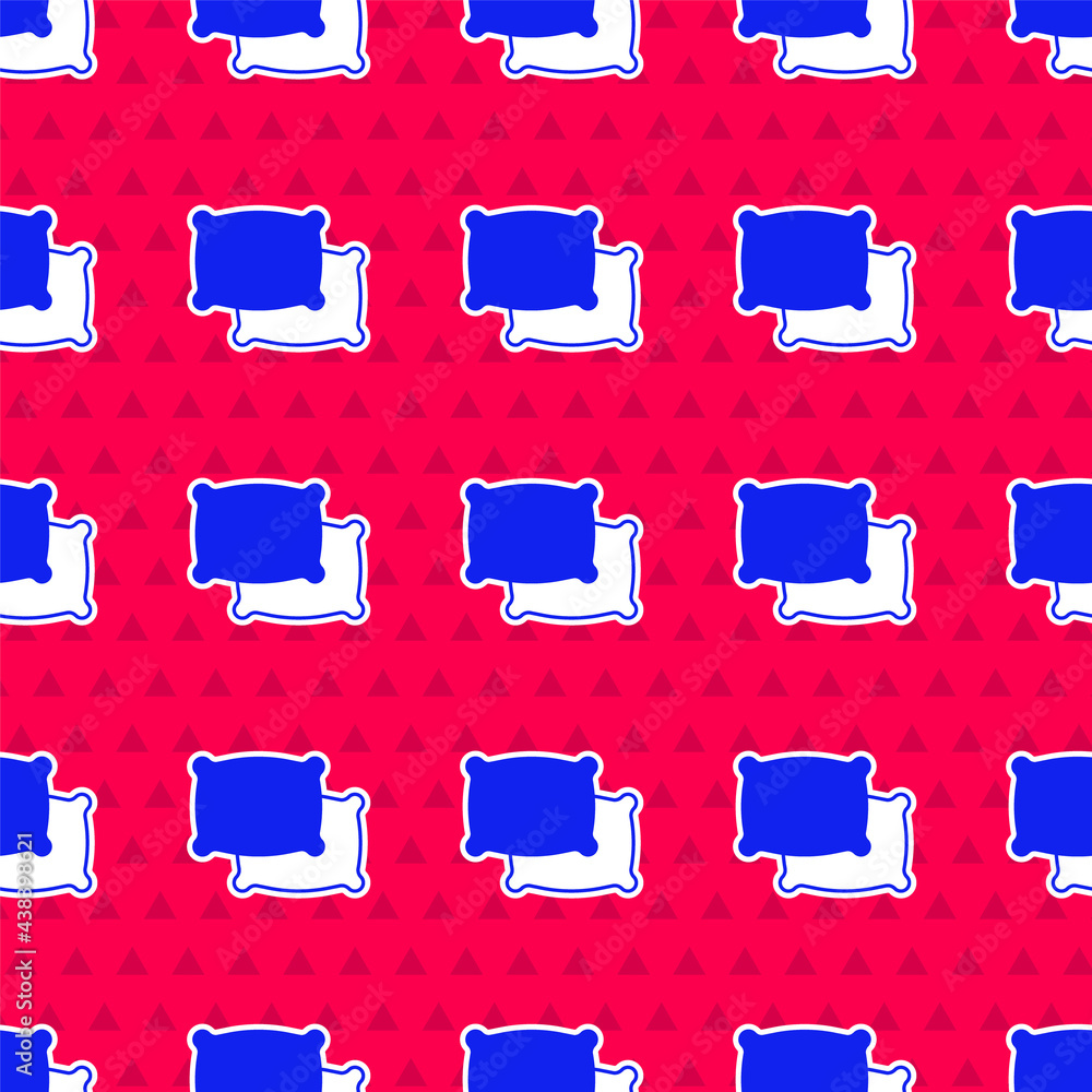 Poster blue rectangular pillow icon isolated seamless pattern on red background. cushion sign. vector