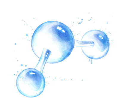 Watercolor illustration of H2O molecule