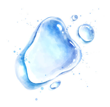 Watercolor illustration of pure water drops