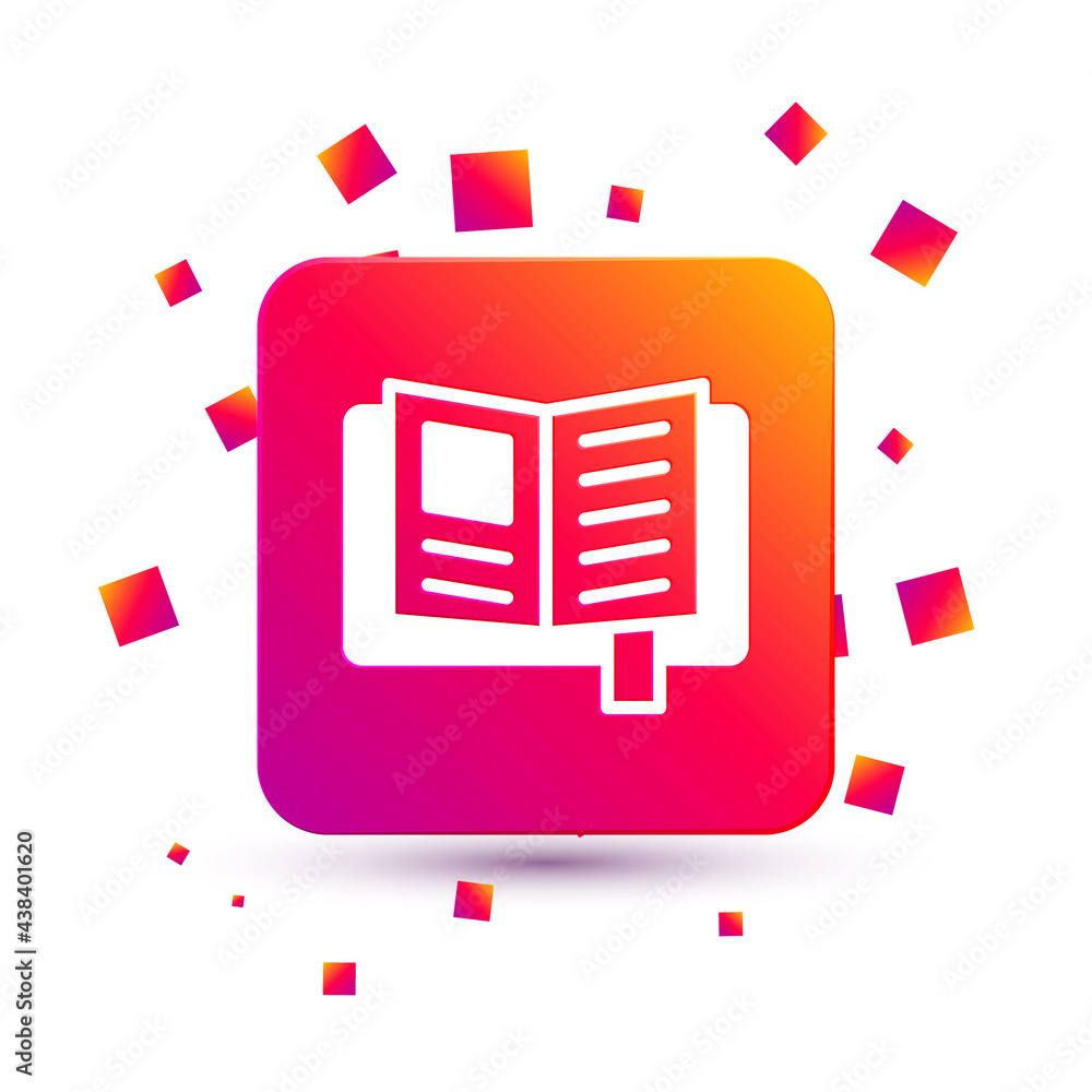 Poster white reading book icon isolated on white background. square color button. vector