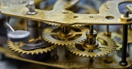 Mechanical watches mechanism very close up, blurred background for design