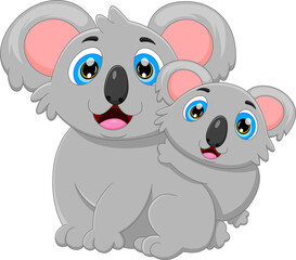 cartoon mother koala and baby koala