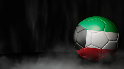 Soccer ball in flag colors on a dark abstract background. Kuwait. 3D image.