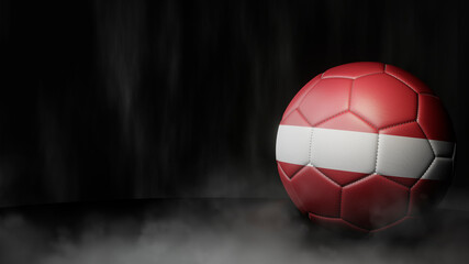 Soccer ball in flag colors on a dark abstract background. Latvia. 3D image.