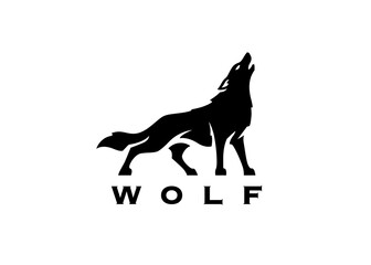 Wolf silhouette logo icon. Howling predator sign. Wild canine animal symbol. Vector illustration. - obrazy, fototapety, plakaty