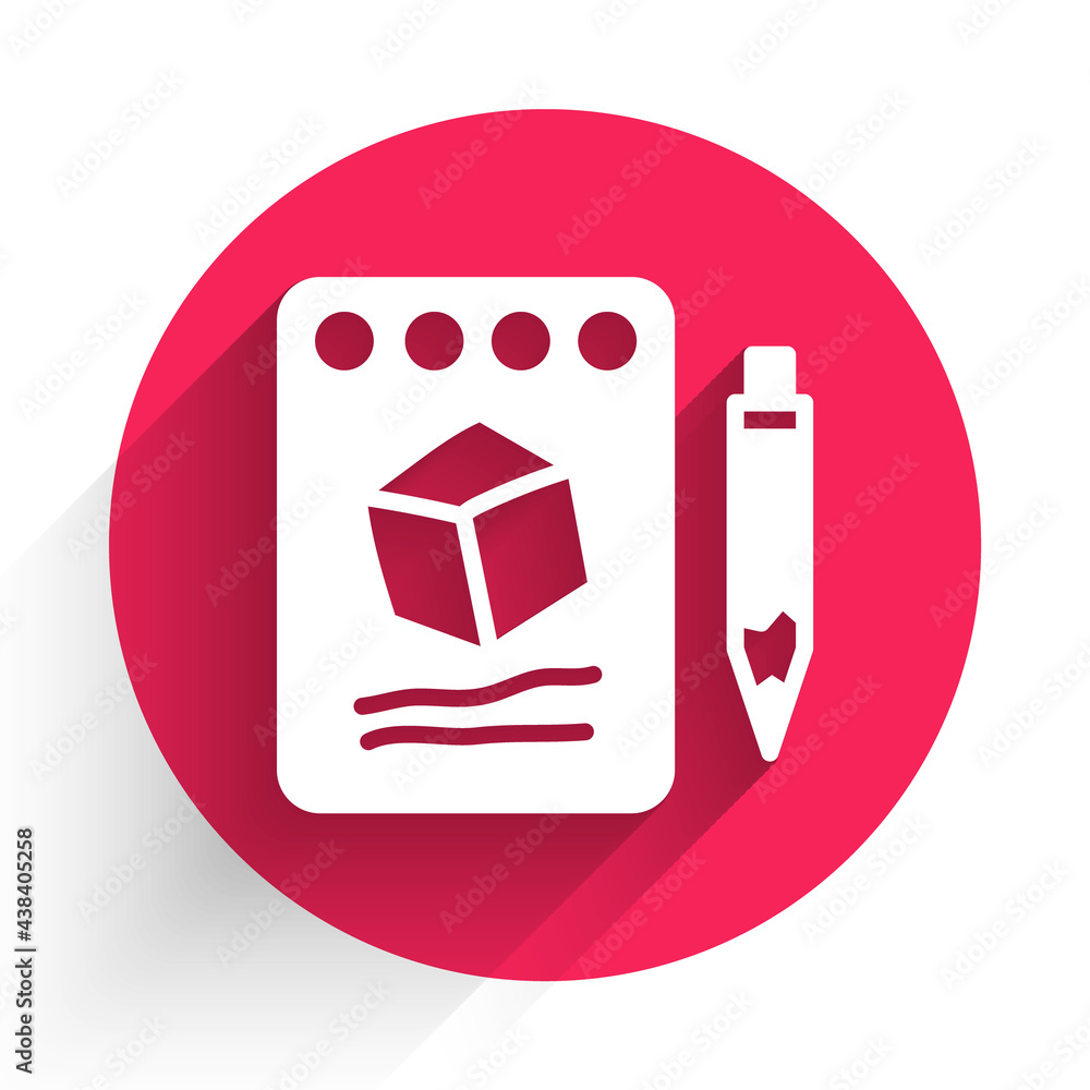 Poster white sketch on paper icon isolated with long shadow. red circle button. vector