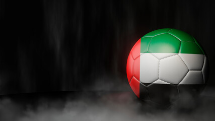 Naklejka premium Soccer ball in flag colors on a dark abstract background. UAE. 3D image.