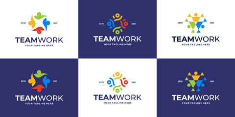 four round unity people care logo icon bundle