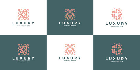 flower lotus logotype. linear universal leaf floral logo collection