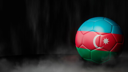 Soccer ball in flag colors on a dark abstract background. Azerbaijan. 3D image.