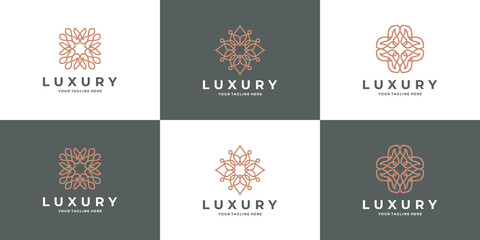 set of Flower, lotus geometry logo . logos can be used for spa, beauty salon, decoration, boutique