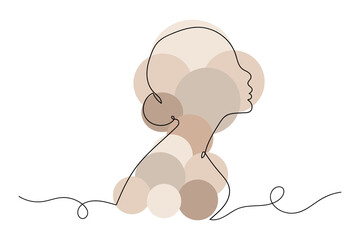 Continuous one line of surreal beautiful woman. Linear stylized.Minimalist.