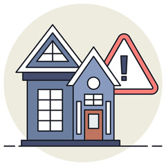 The Exclamation Mark On The Building Concept, Expired building permit Vector Icon Design, urban and suburban house Symbol, Real Estate and Property Sign, Apartment and Mortgage Stock illustration