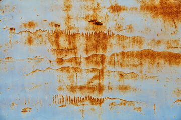 Background of peeling paint and rusty old meta. Little black dots and scratches. Corrosion of...