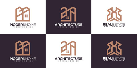 Set of abstract minimalist house logo with line art style
