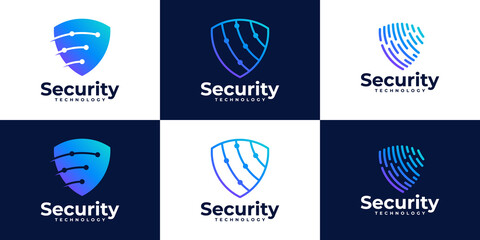 set of Tech shield security logo design template