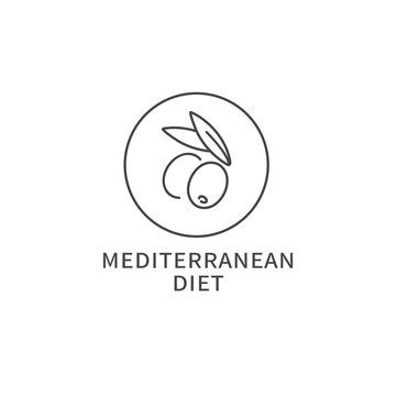 Vector Line Logo, Badge Or Icon - Mediterranean Diet. Symbol Of Healthy Eating.