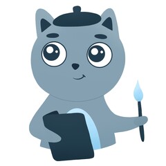 cat with brush and canvas