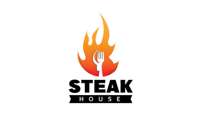 Flaming Fire Barbeque,Chicken Roast,Grill,Steak,Beef Meat with Fork Vector Design`