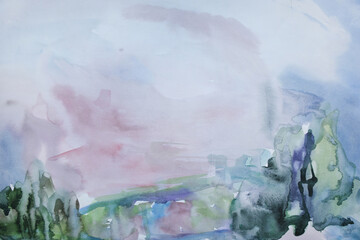 Background with copy space. Landscape wallpaper. Abstract watercolor painting.