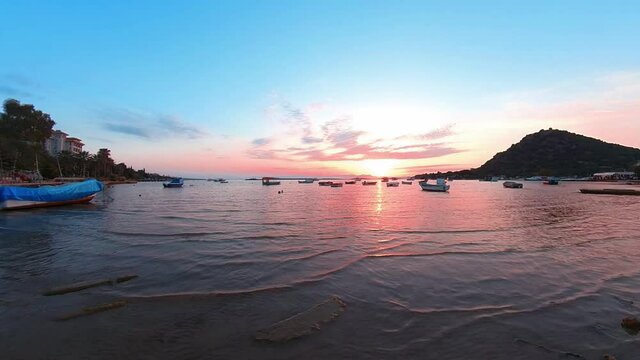 Beautiful sunset view and vivid colors in Waterfront Ildiri, Cesme, Izmir - TURKEY
