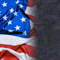 USA flag and stone wall, Independence day concept
