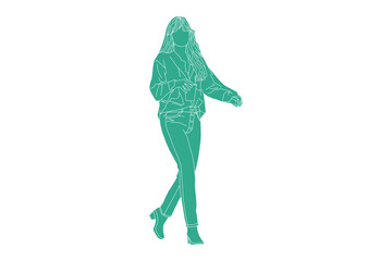 Vector illustration of casual woman walking on the sideroad, Flat style with outline