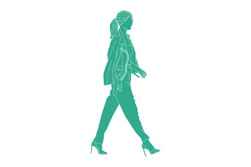 Vector illustration of fashionable woman on the sideroad, Flat style with outline