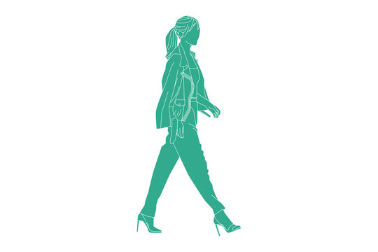 Vector illustration of fashionable woman on the sideroad, Flat style with outline
