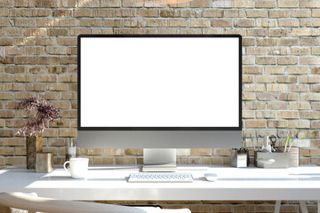 White screen computer on a desktop