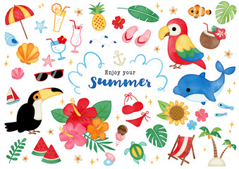 水彩 夏のトロピカルイラスト