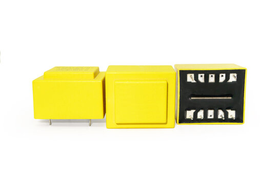 Solid state relays or SSR on white background. Views from side, top and bottom