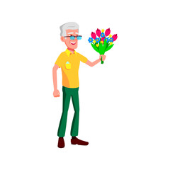 old man giving flower bouquet to granny on date cartoon vector. old man giving flower bouquet to granny on date character. isolated flat cartoon illustration