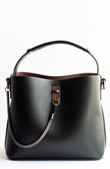 Leather female handbag, accessory on a white background black female luxury female fashion hand bag on white background