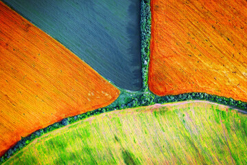 Aerial drone top view fields