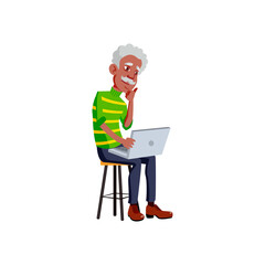 old man reading article on laptop screen cartoon vector. old man reading article on laptop screen character. isolated flat cartoon illustration