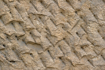 The texture of the old porous wall of sandstone or shell sand or beige. Macro. Detail. Background.