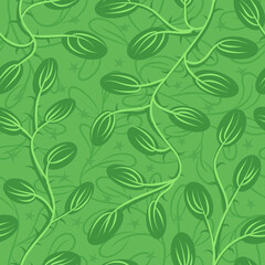 Vector blad naadloze patroon moderne minimalistische stijl. Eenvoudige natuur laat pastelkleurig behang achter. Groene vintage achtergrond voor kunstwerken van stof, textiel of papier.