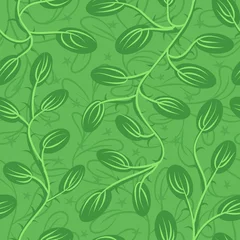 Gordijnen Vector blad naadloze patroon moderne minimalistische stijl. Eenvoudige natuur laat pastelkleurig behang achter. Groene vintage achtergrond voor kunstwerken van stof, textiel of papier. © WK Dannait B