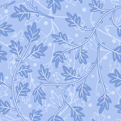 Vector leaf seamless pattern modern minimal style. Simple nature leaves pastel color wallpaper. Blue vintage background for fabric, textile or paper artwork.
